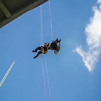 Nusle Bridge abseil on wheelchair 2016